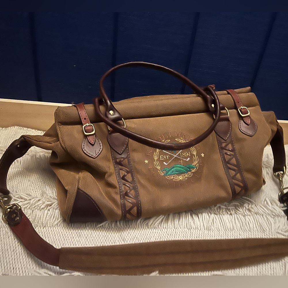 Vintage Leather Golf Duffel Bag with Embroidery